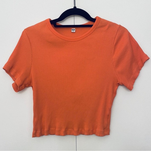 Uniqlo Ribbed Crew Neck Short-Sleeve Cropped T-Shirt, Orange, XL - Picture 2 of 15